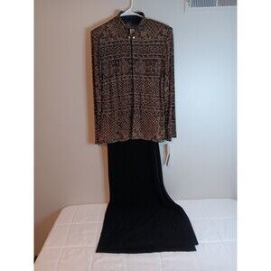New Vintage Alex Evenings 2 Piece Set Dress Jacket Sz 14 Style 2063 Gold / Black